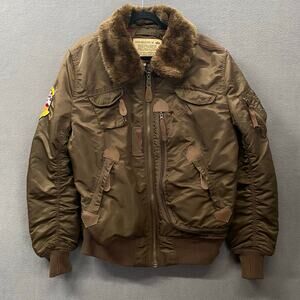 Alpha Industries Injector Jacket Mens L Brown Flight Bomber USA Military Lined